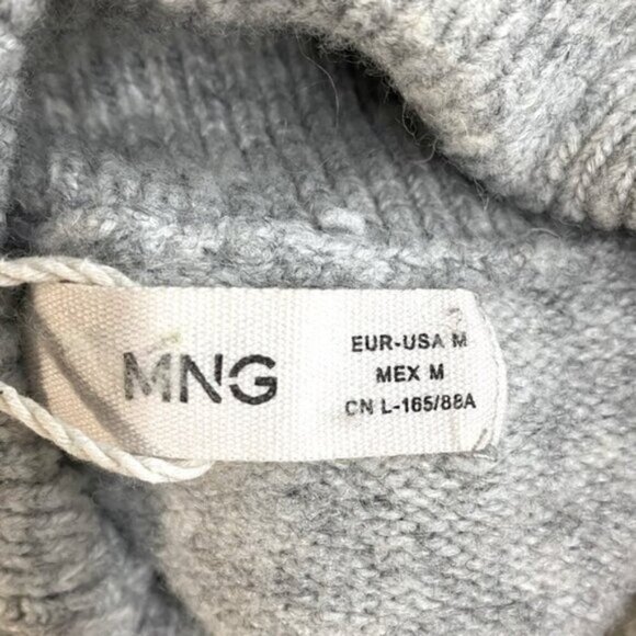 Mango Oversized Grey Knit Turtleneck Sweater W Bubble Sleeves M - Picture 3 of 14